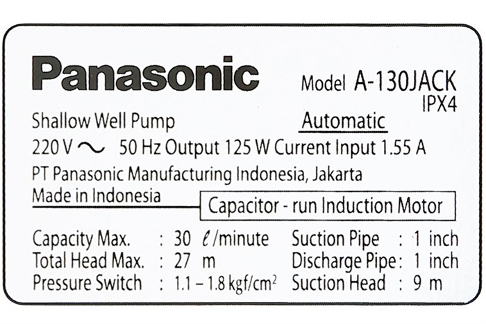 Bơm trục ngang tăng áp - Panasonic A-130JACK (125W/220V/45°C) - Hình ảnh 10