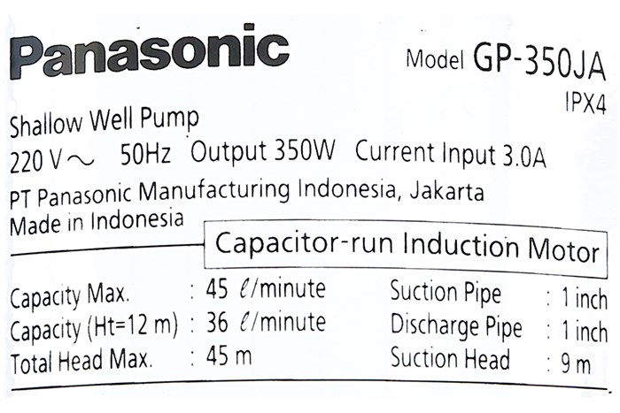 Bơm trục ngang đẩy nước Panasonic GP-350JA-SV5 (350W/380V/45°C) - Hình ảnh 8
