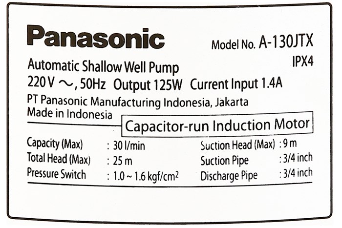 Bơm trục ngang tăng áp Panasonic A-130JTX (125W/220V/45°C) - Hình ảnh 10